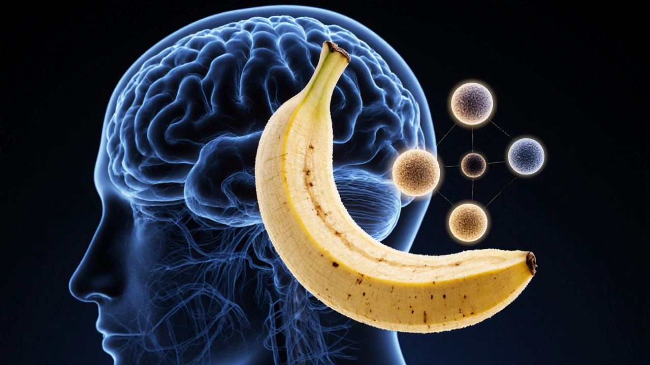 Vnitřní složky banánu – magnézium, tryptofan a cukry – interagující s mozkem.