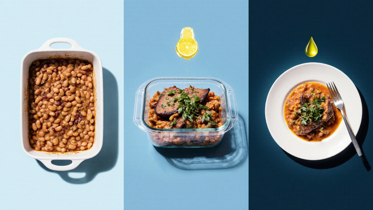 Časová osa vývoje jídla od vaření přes chlazení až po opětovné ohřátí.