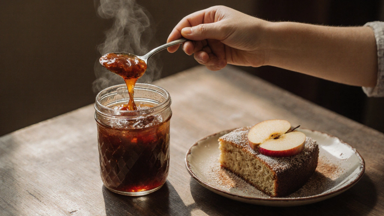 Dítě polévkou z domácího džemu z jablek