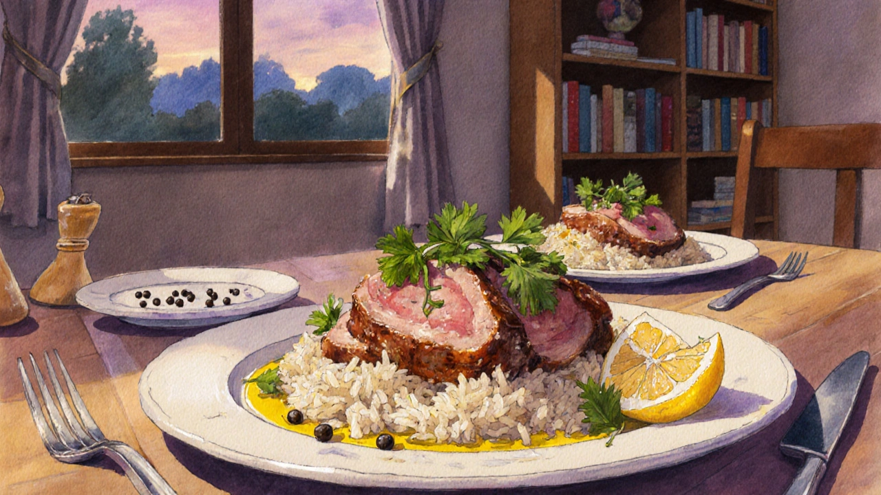 Připravené jídlo ze zbytků s čerstvými bylinkami a citronem na stolku.