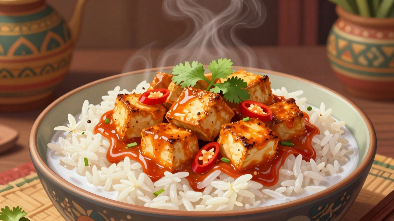 Asijská rýže s tofu a kokosovou kari omáčkou