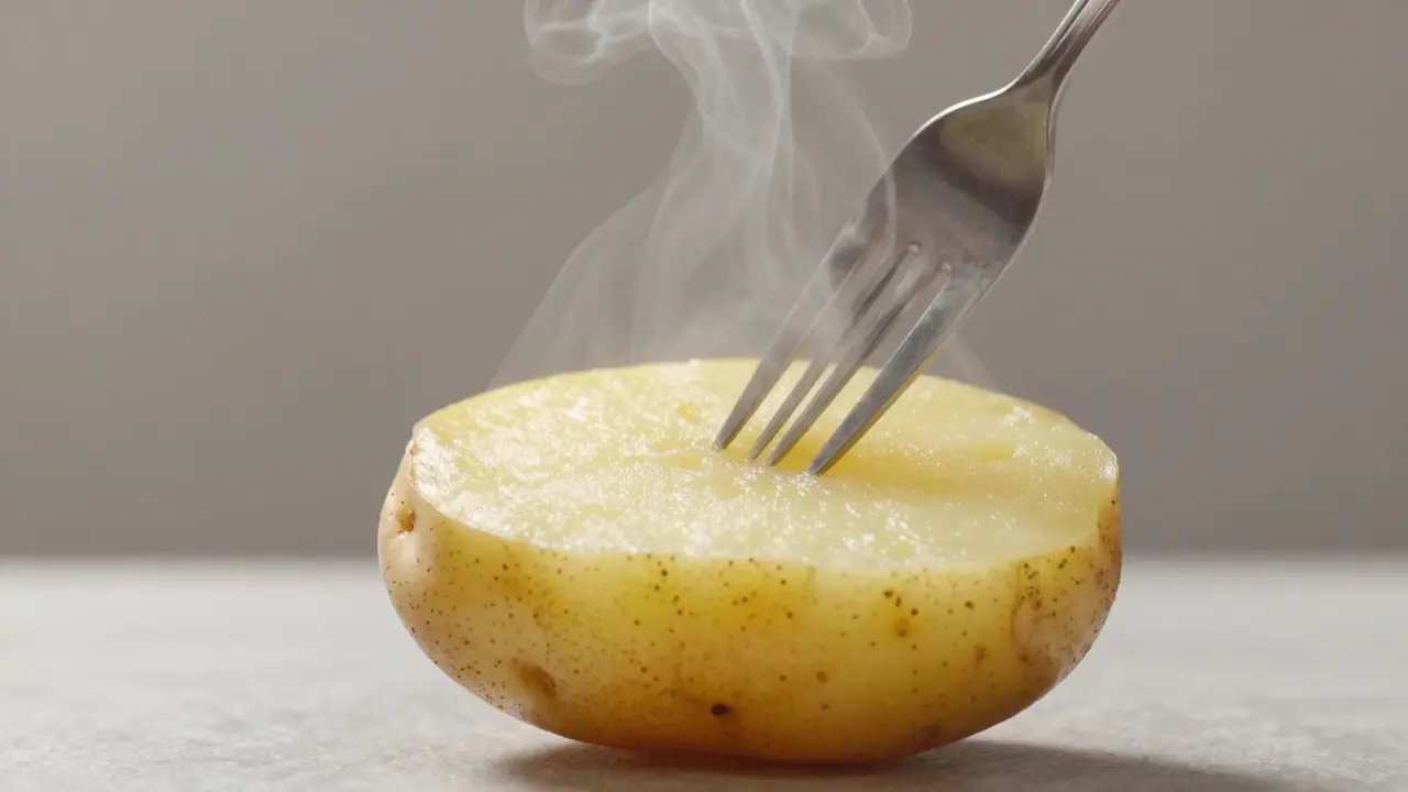 Vidlička proniká uvařenou bramborou.